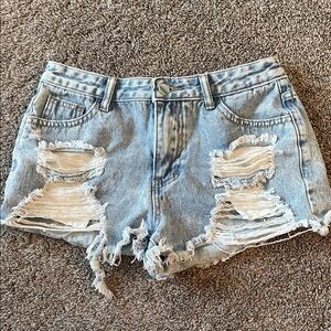 SHEIN Light Blue Ripped Jean Shorts